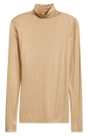 Anne Klein Shimmer Turtleneck Long Sleeve Top In Brown