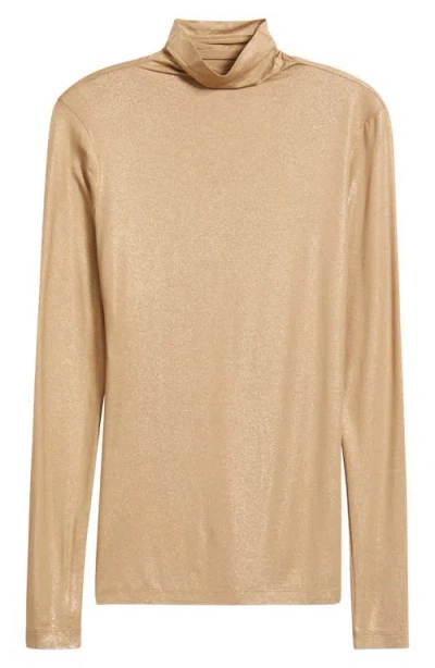 Anne Klein Shimmer Turtleneck Long Sleeve Top In Brown