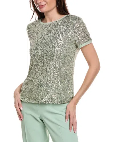 Anne Klein Shiny Sequin Banded T-shirt In Green