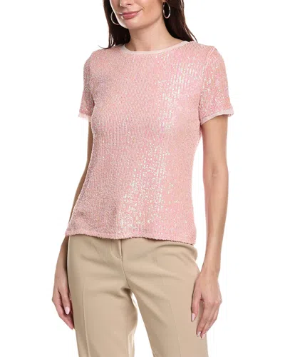 Anne Klein Shiny Sequin Banded T-shirt In Pink