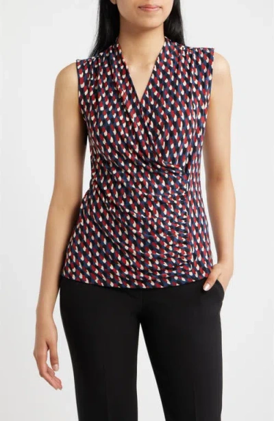 Anne Klein Shirred Faux Wrap Top In Multi