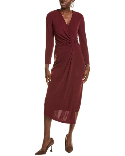 Anne Klein Shirred O-ring Midi Dress In Red