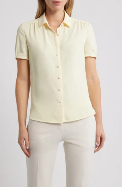 Anne Klein Shirred Short Sleeve Button-up Shirt In Yellow