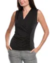 Anne Klein Ruched Surplice V-neck Knit Top In Black