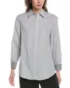 Anne Klein Stripe Cotton Poplin Button-up Shirt In Black