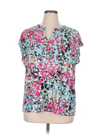 Pre-owned Anne Klein Short Sleeve Blouse In Blue