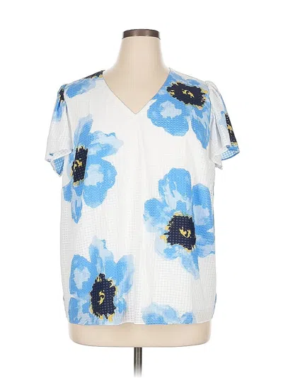Pre-owned Anne Klein Short Sleeve Blouse In Blue