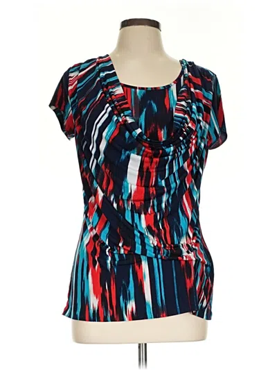 Pre-owned Anne Klein Short Sleeve Blouse In Blue