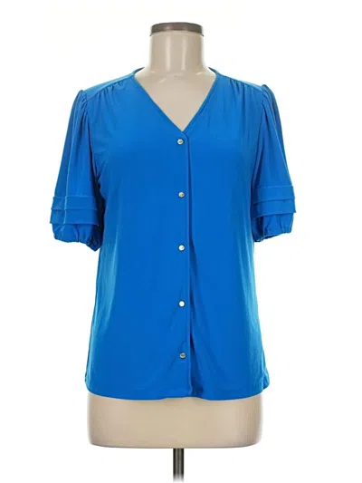 Pre-owned Anne Klein Short Sleeve Blouse In Blue