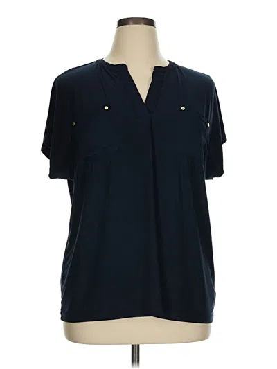 Pre-owned Anne Klein Short Sleeve Blouse In Blue
