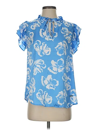 Pre-owned Anne Klein Short Sleeve Blouse In Blue