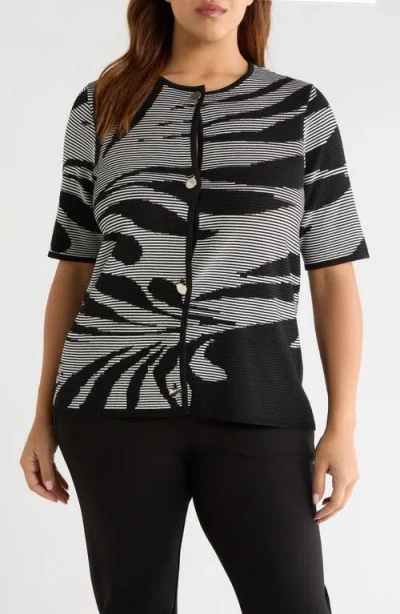 Anne Klein Short Sleeve Button Front Cardigan In Multi