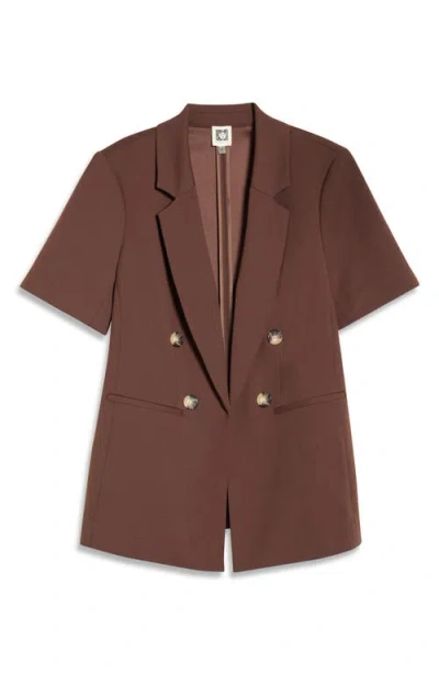 Anne Klein Short Sleeve Double Breasted Blazer In Brown