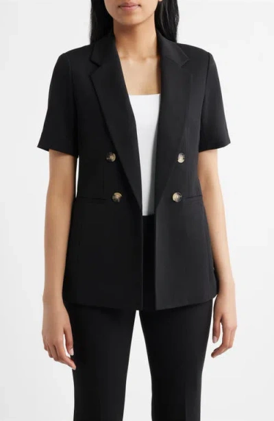 Anne Klein Short Sleeve Double Breasted Jacket In Black