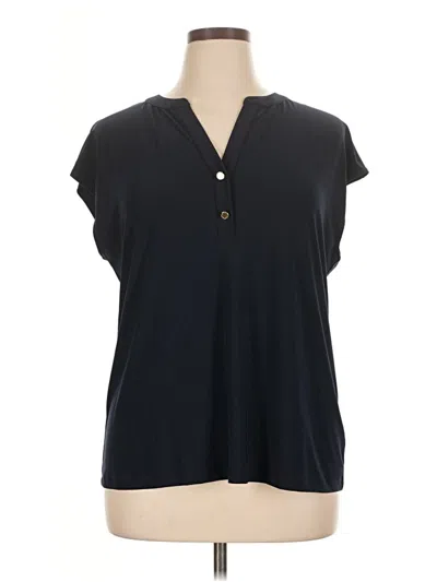 Pre-owned Anne Klein Short Sleeve Henley Shirt In Black