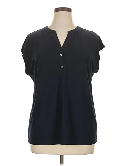 Pre-owned Anne Klein Short Sleeve Henley Shirt In Black
