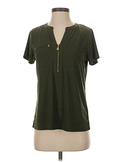 Pre-owned Anne Klein Short Sleeve Henley Shirt In Green