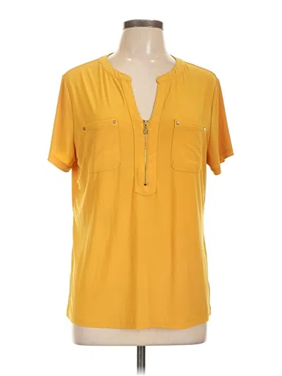 Pre-owned Anne Klein Short Sleeve Henley Shirt In Yellow