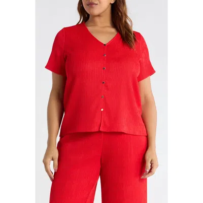 Anne Klein Short Sleeve Knit Button-up Shirt In Red