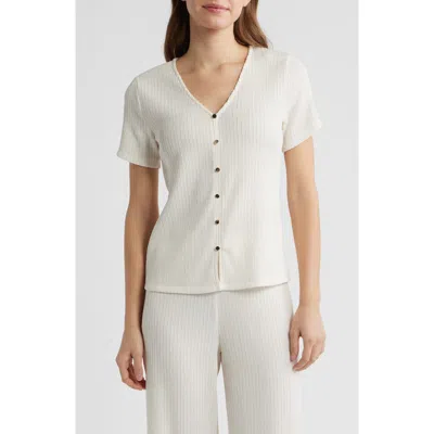 Anne Klein Short Sleeve Knit Button-up Shirt In White