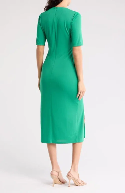 Anne Klein Short Sleeve Midi Dress In Green Clove