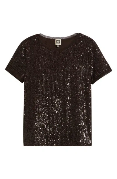 Anne Klein Short Sleeve Sequin Mesh Top In Black