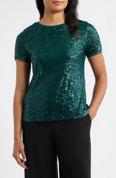 Anne Klein Short Sleeve Sequin Mesh Top In Green