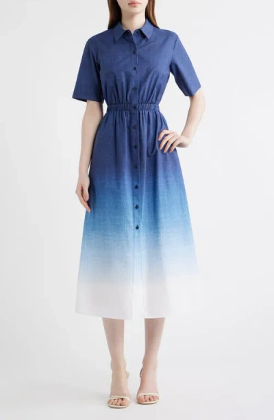 Anne Klein Wide Waistband Shirtdress In Blue