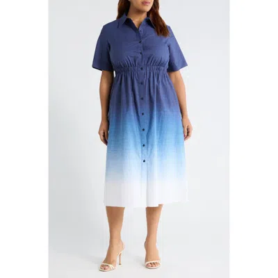 Anne Klein Short Sleeve Shirtdress In Blue