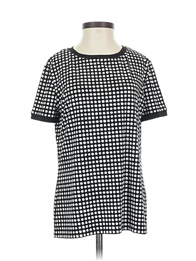 Pre-owned Anne Klein Short Sleeve Top Black Houndstooth Pattern Square Neckline Tops
