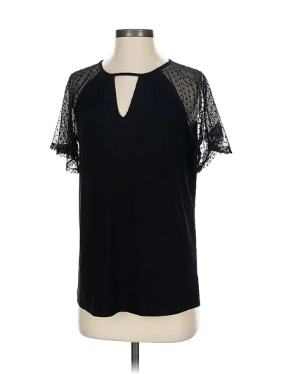 Pre-owned Anne Klein Short Sleeve Top Black Keyhole Neckline Tops