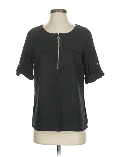 Pre-owned Anne Klein Short Sleeve Top Black Keyhole Neckline Tops