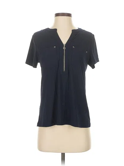 Pre-owned Anne Klein Short Sleeve Top Blue Keyhole Neckline Tops