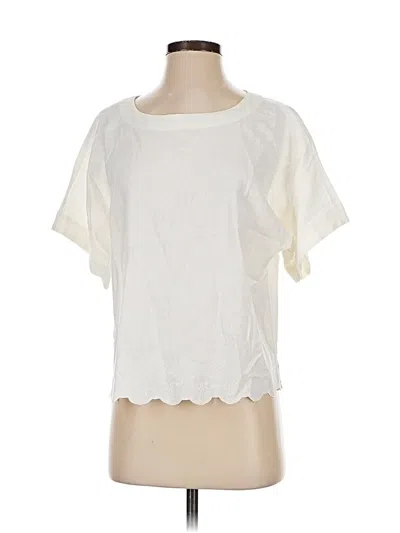 Pre-owned Anne Klein Short Sleeve Top Ivory Square Neckline Tops In White