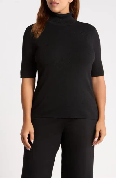Anne Klein Short Sleeve Turtleneck Sweater In Black