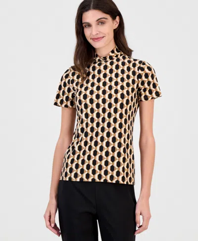 Anne Klein Short-sleeve Mock-neck Top In Multi