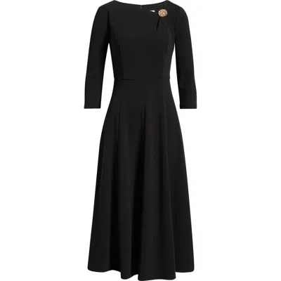 Anne Klein Shoulder Pin Asymmetric Long Sleeve Midi Dress In Black