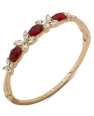 Anne Klein Siam And Crystal Boxed Gold-tone Floral Hinge Bracelet In Red