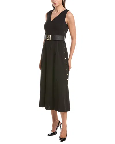 Anne Klein Side Button Down Midi Dress In Black