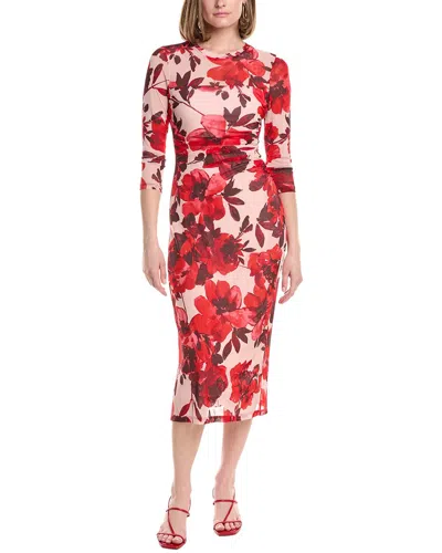 Anne Klein Side Ruched Mesh Midi Dress In Red
