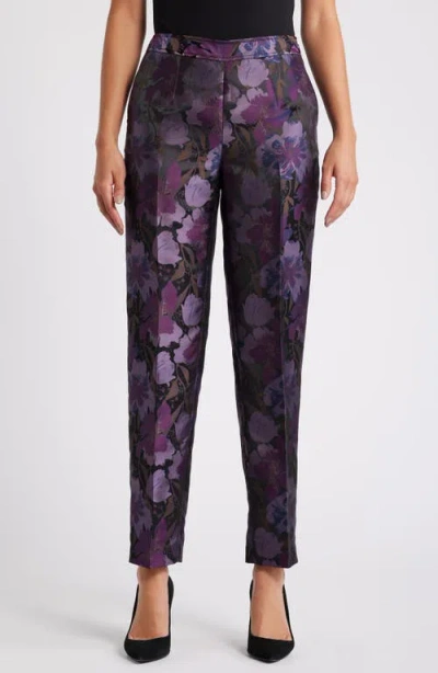 Anne Klein Side Zip Straight Leg Ankle Pants In Royal Purple Multi