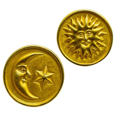 Pre-owned Anne Klein Signed Gold Moon Star Sun Unique Designer Runway Pierced Earrings In Multi