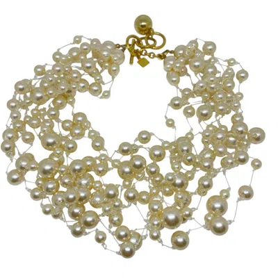 Pre-owned Anne Klein Signed Vintage Gold Tone Pearl Multi Strand Designer Necklace