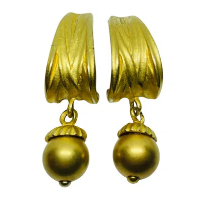 Pre-owned Anne Klein Signed Vintage Matte Gold Drop Ball Designer Clip On Earrings In Multi