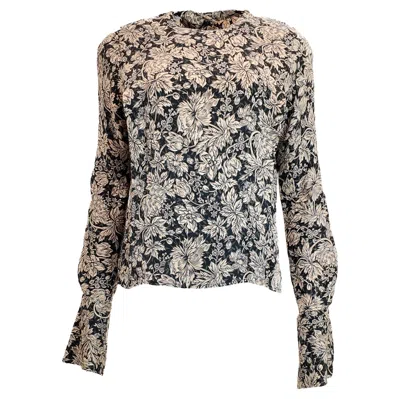 Pre-owned Anne Klein Silk Navy /cream Floral Blouse In Blue
