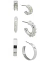 Anne Klein Silver-tone 3-pc. Set Baguette Crystal & Imitation Pearl C-hoop Earrings