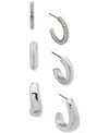 Anne Klein Silver-tone 3-pc. Set Pave & Puffy C-hoop Earrings