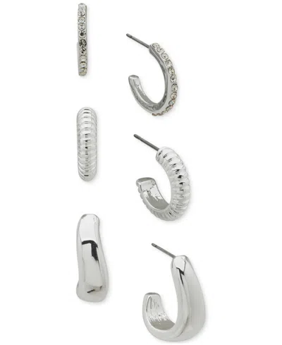 Anne Klein Silver-tone 3-pc. Set Pave & Puffy C-hoop Earrings