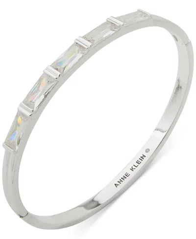 Anne Klein Silver-tone Baguette Cubic Zirconia Bangle Bracelet In Crystal