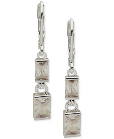 Anne Klein Silver-tone Baguette Cubic Zirconia Double Drop Earrings In Crystal